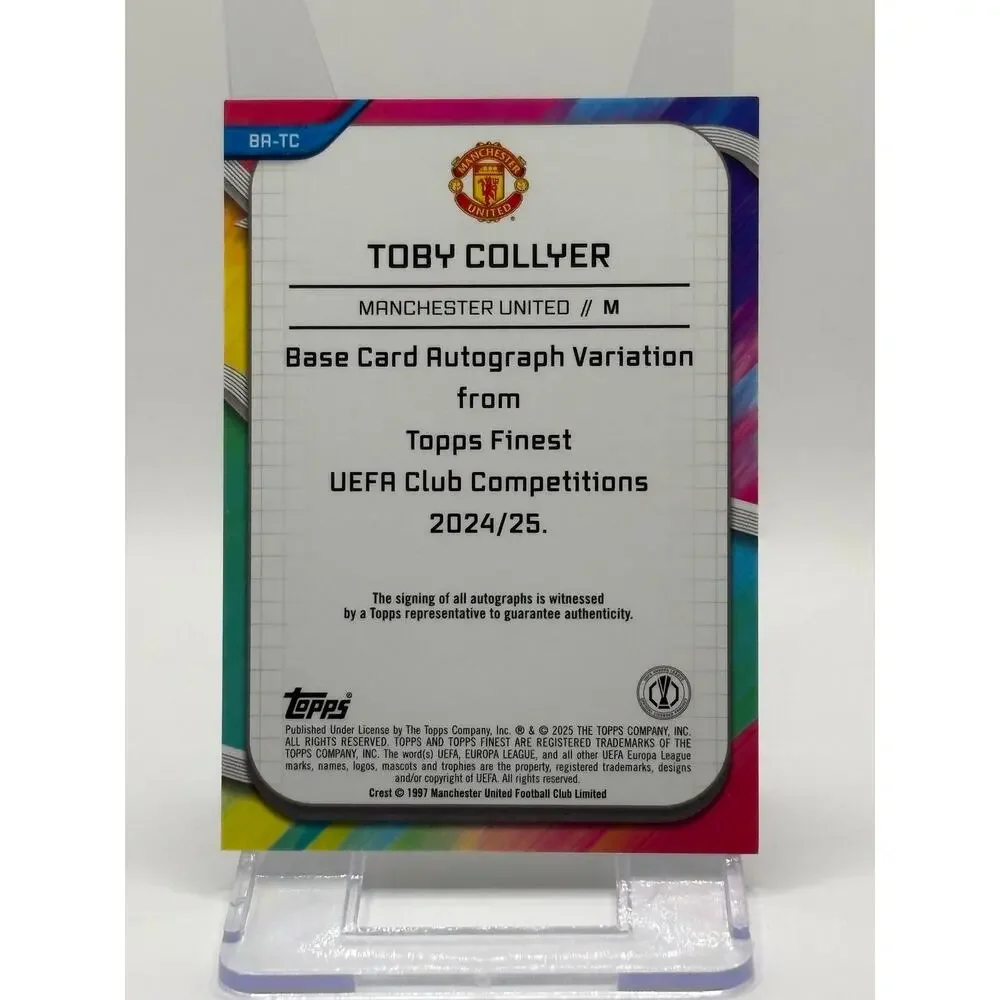 2024 Topps Finest UEFA Toby Collyer Rookie Neon Green Auto 26/99 SP Man United - Picture 2 of 2